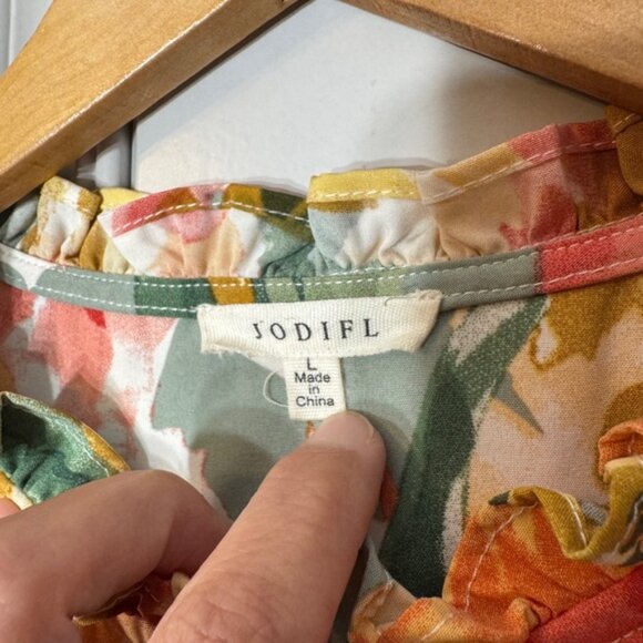 Jodifl Floral Watercolor Blooms Dress Long Sleeves Ruffle Boho Poet Size Large - Picture 5 of 16